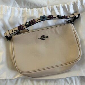 Coach Ivory Cream Nolita 19 with Nickel Hardware and Purple Tea Rose Strap